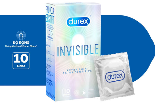 Durex Invisible có thiết kế hiện đại với form dáng ôm sát dương vật